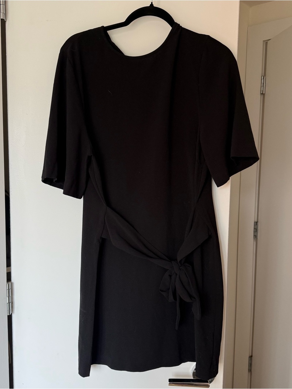Black Tie-Waist Short Sleeve Dress